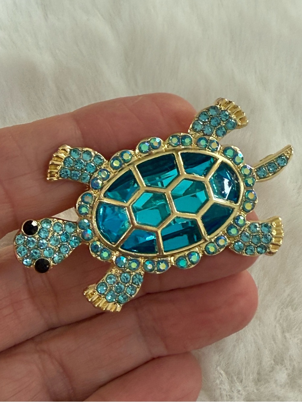 Gold-Tone Turquoise Turtle Brooch Pin - Kids Accessories